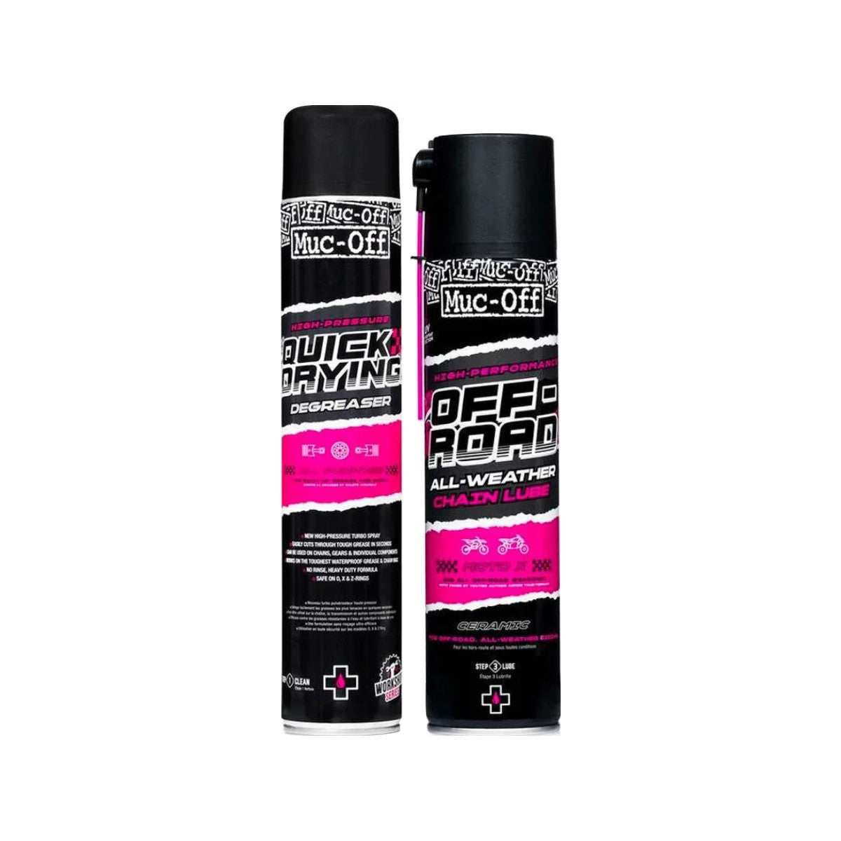 Pack entretien chaîne moto off-road Muc-Off : dégraissant haute pression et lubrifiant chaîne off-road