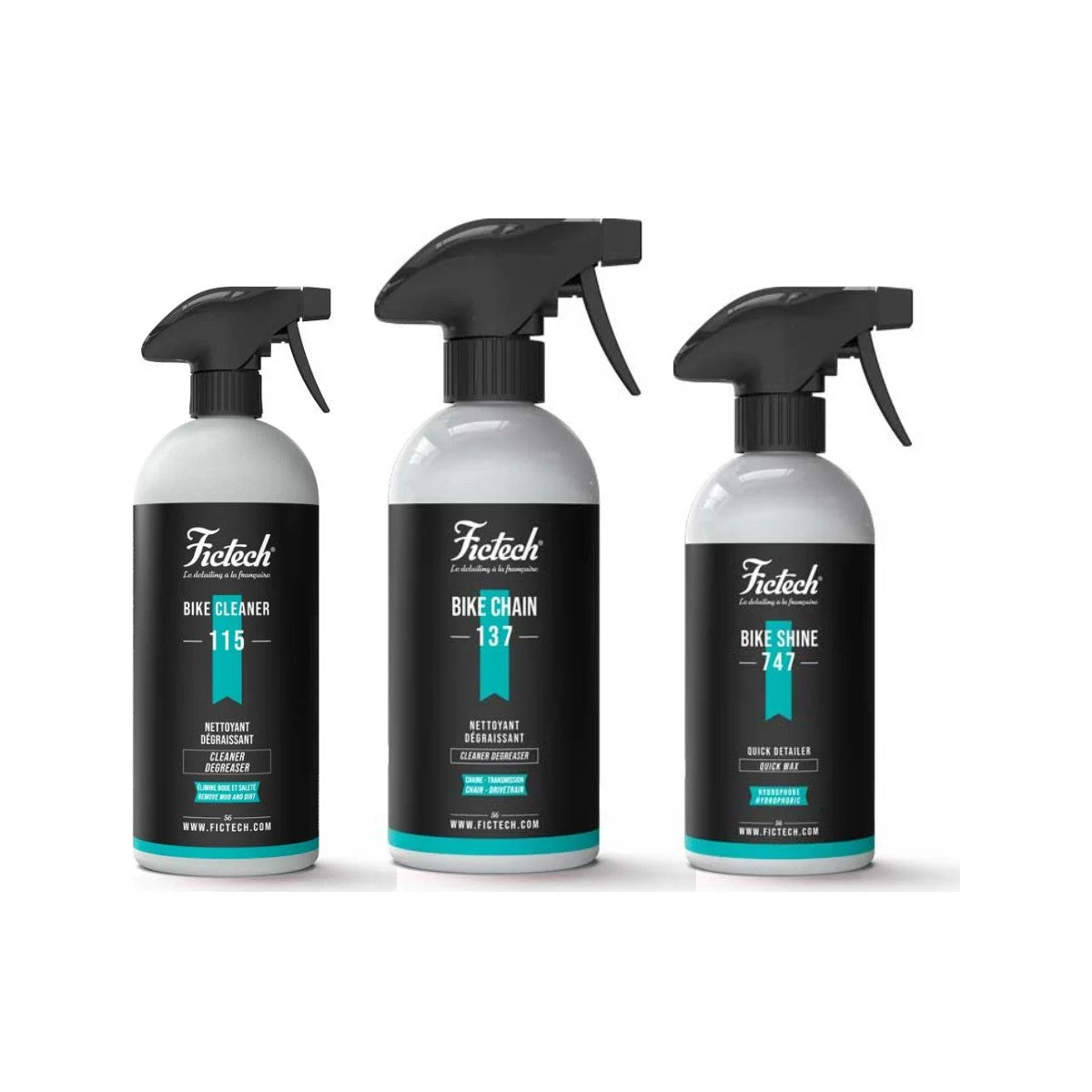 Pack nettoyage vélo peinture brillante : Bike Cleaner 115, Bike Chaine 137 et Bike Shine 747 Fictech